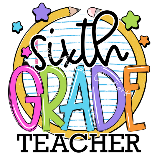 Colorful pencil circle sixth grade teacher