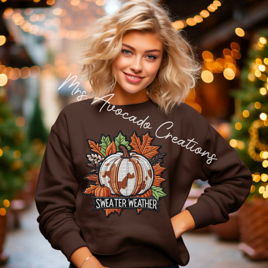 Faux embroidery sweater weather pumpkin