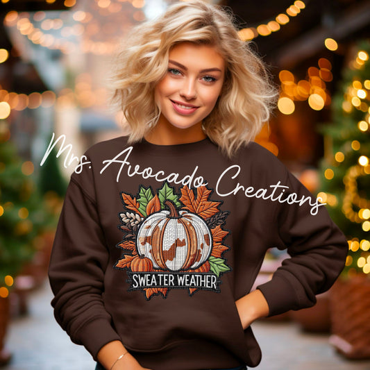 Sweater weather faux embroider pumpkin