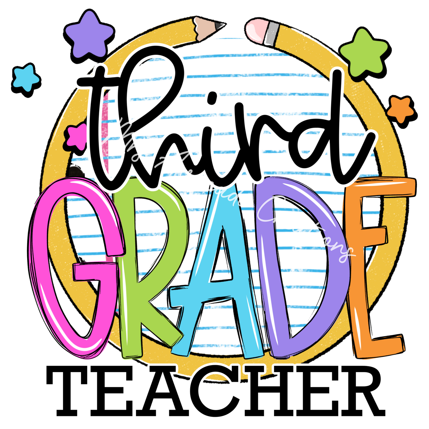 Colorful pencil circle  third grade teacher