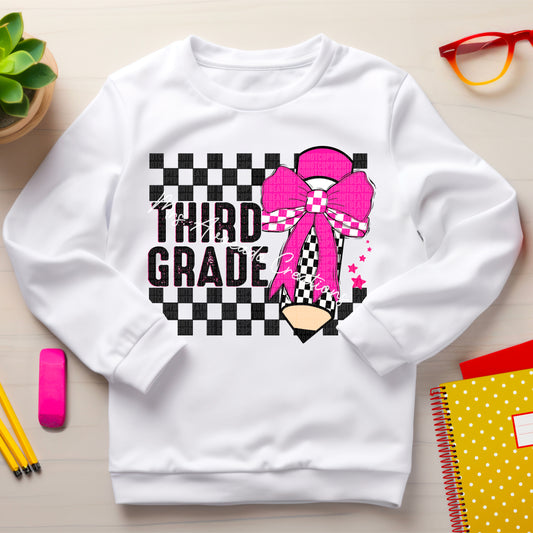 Neon pink checkered pencil third grade