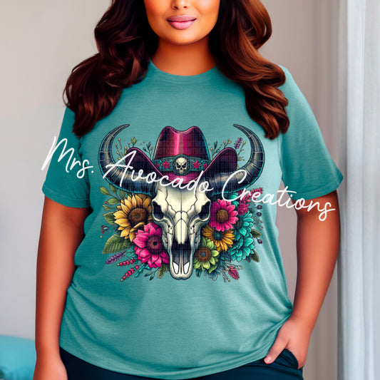 Cow Skull with Magenta Hat