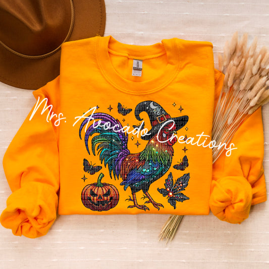Faux Rhinestone Rooster with Witch Hat