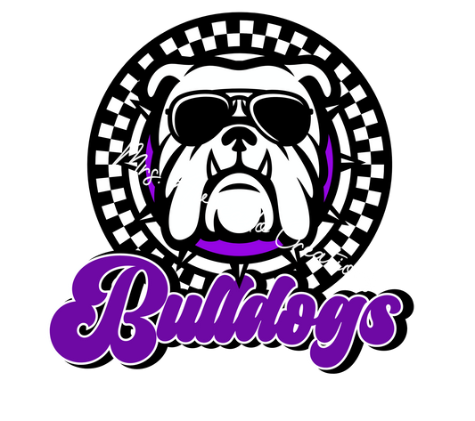 Bulldog checkered circle with glasses