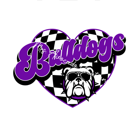 Bulldog checkered heart with glasses